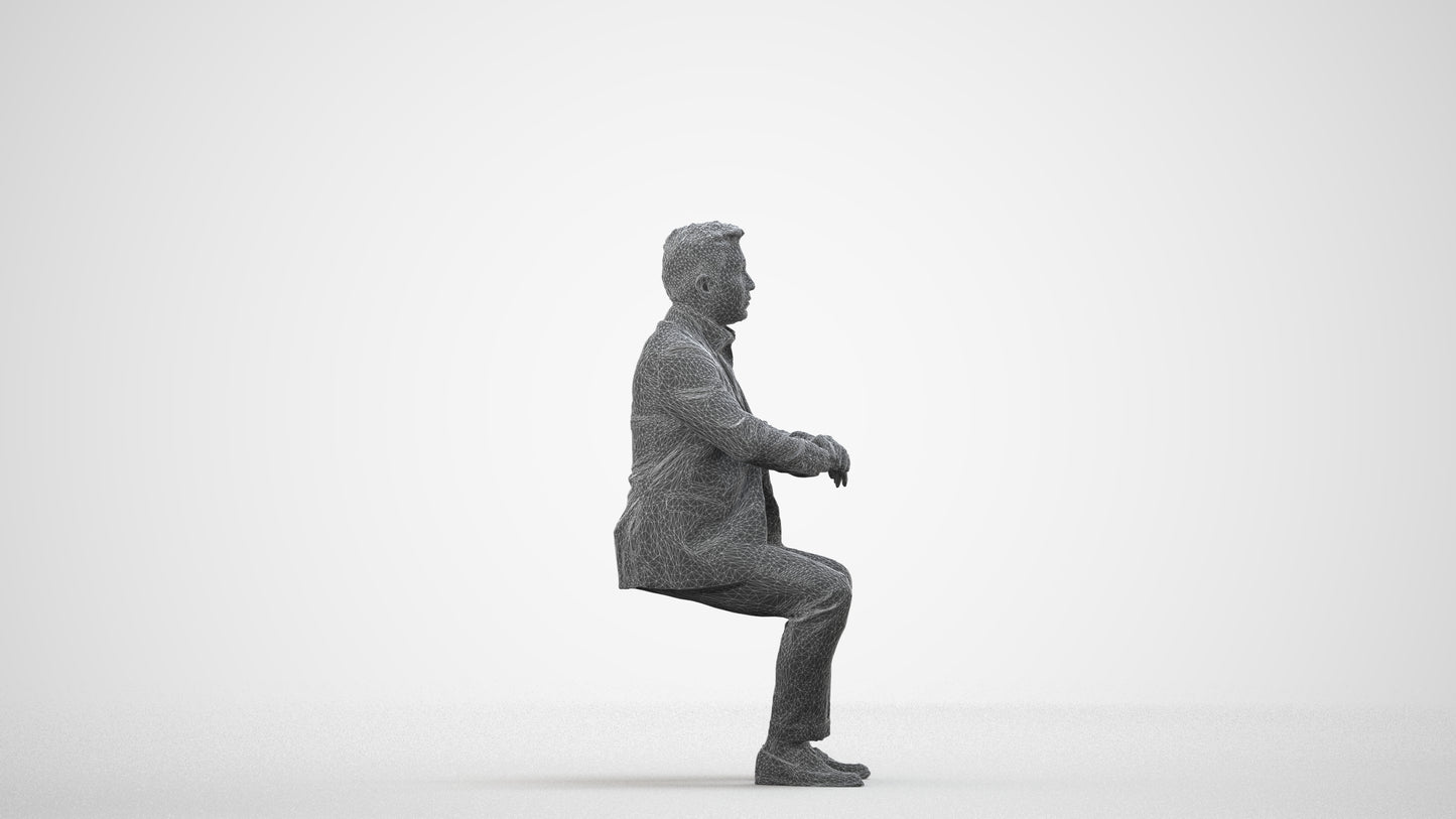 photogrammetry 3D man business, realistic human model archviz FBX, wireframe side view