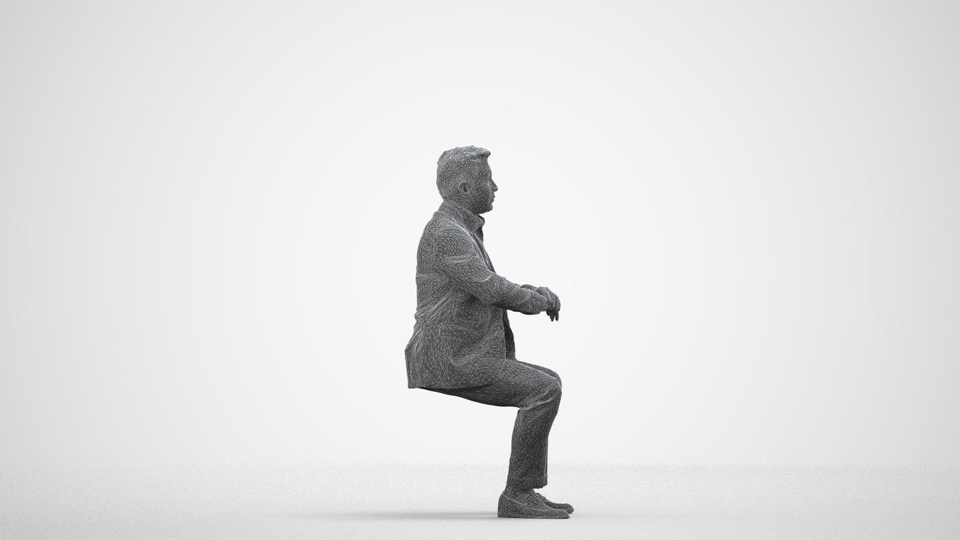 photogrammetry 3D man business, realistic human model archviz FBX, wireframe side view