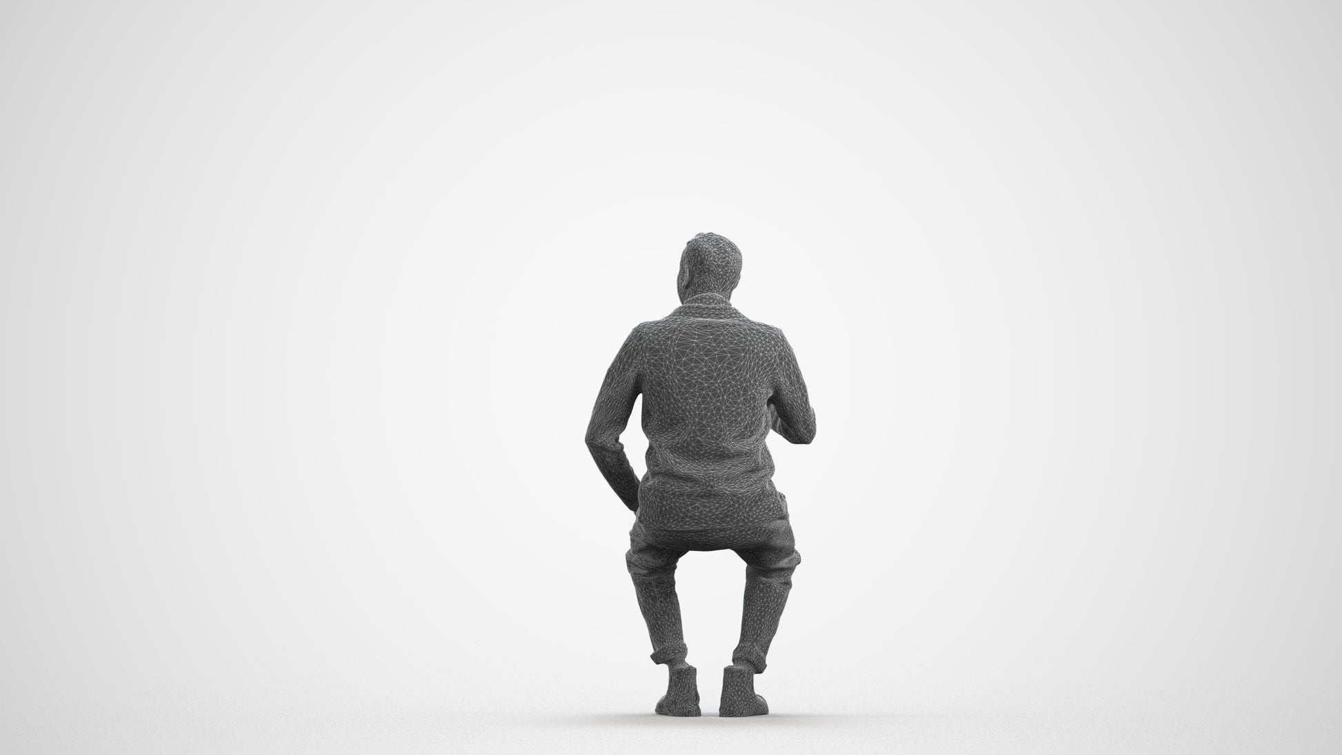 3D scanned man sitting business, photorealistic archviz people for Enscape and SketchUp, wireframe front view