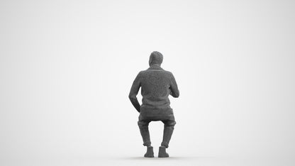 3D scanned man sitting business, photorealistic archviz people for Enscape and SketchUp, wireframe front view