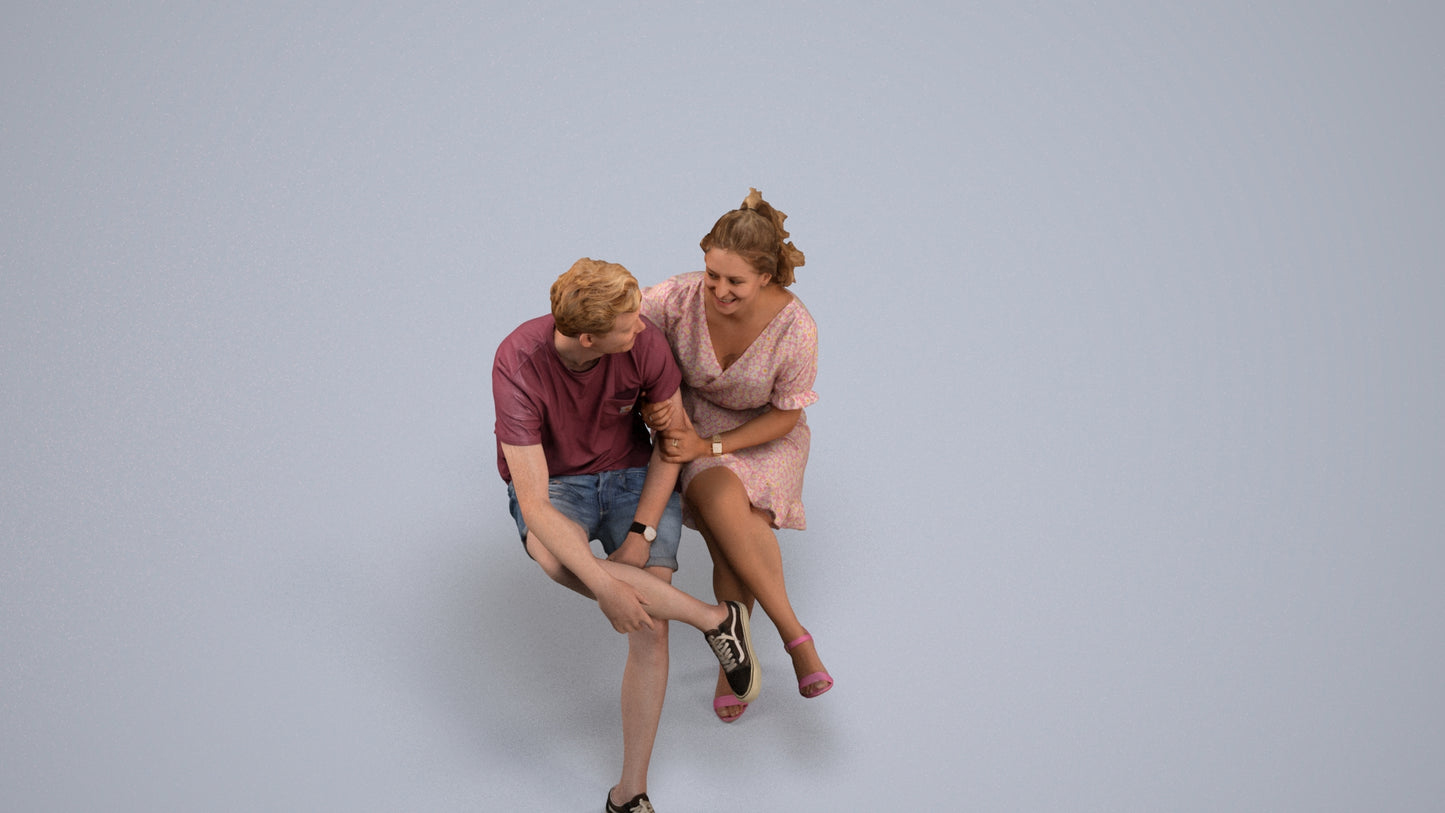 3D scanned woman couple casual, photorealistic archviz people for Enscape and SketchUp, back view render