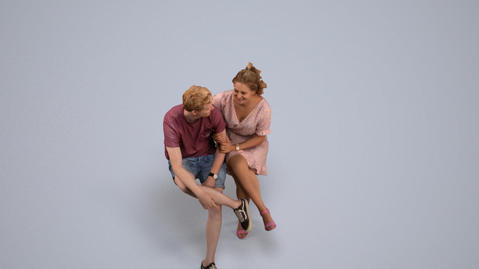 3D scanned woman couple casual, photorealistic archviz people for Enscape and SketchUp, back view render