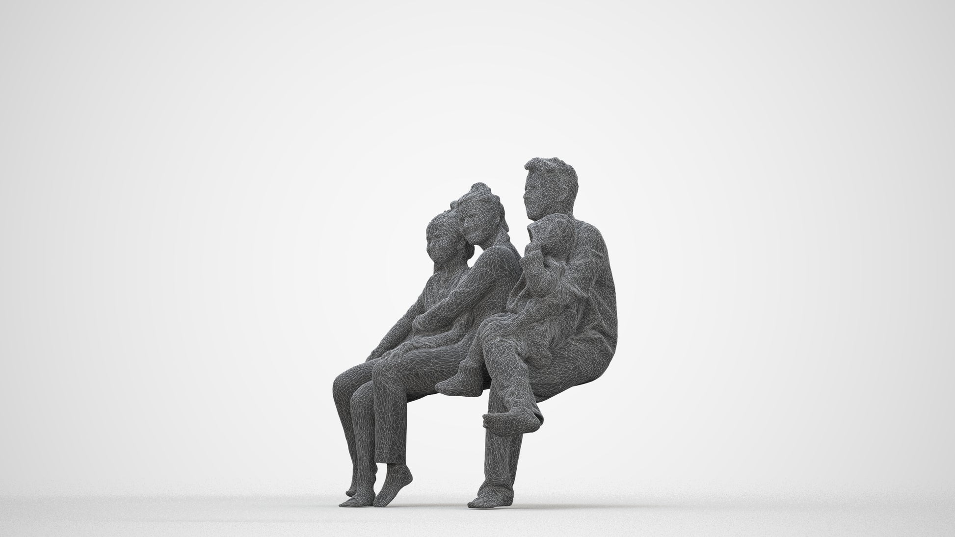 3D people model girl kids, scanned human for 3ds Max rendering, wireframe back view