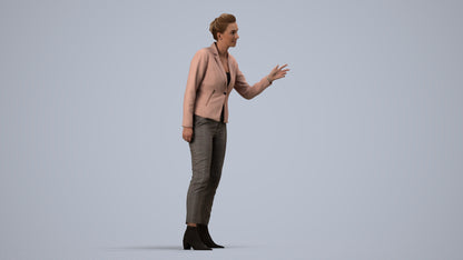 3D human model woman business, photogrammetry scanned person for archviz, side view render