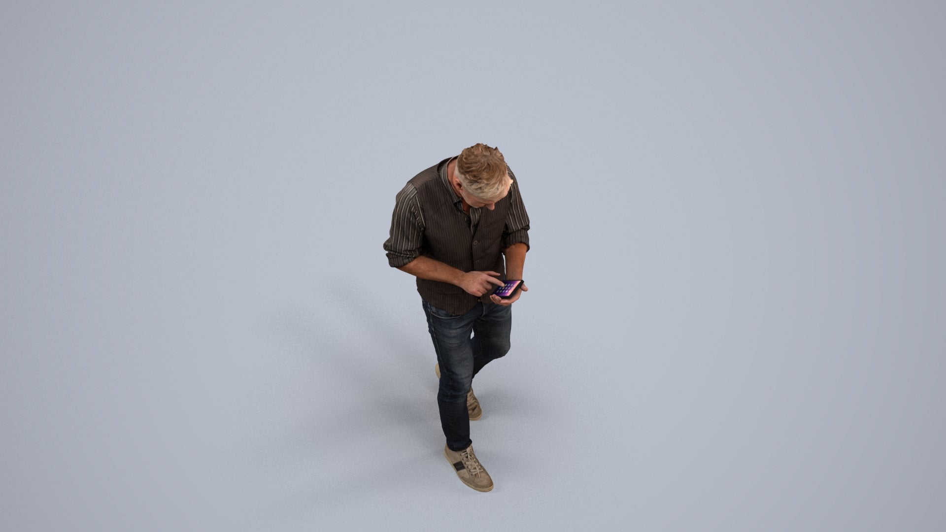 scanned 3D man casual walking, photogrammetry people for Enscape and V-Ray, back view render