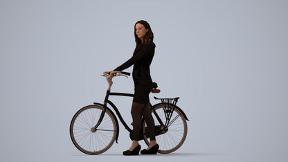 3D people model woman business cycling, scanned human for 3ds Max rendering, three-quarter view render
