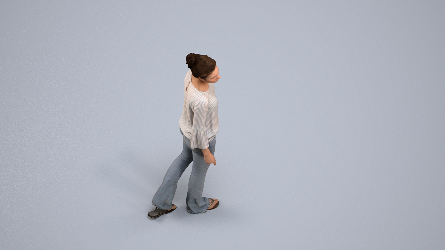 realistic 3D people woman casual walking, render-ready for V-Ray and Corona, FBX OBJ, back view render