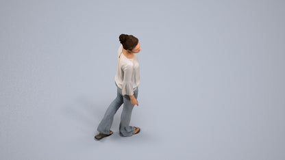 realistic 3D people woman casual walking, render-ready for V-Ray and Corona, FBX OBJ, back view render