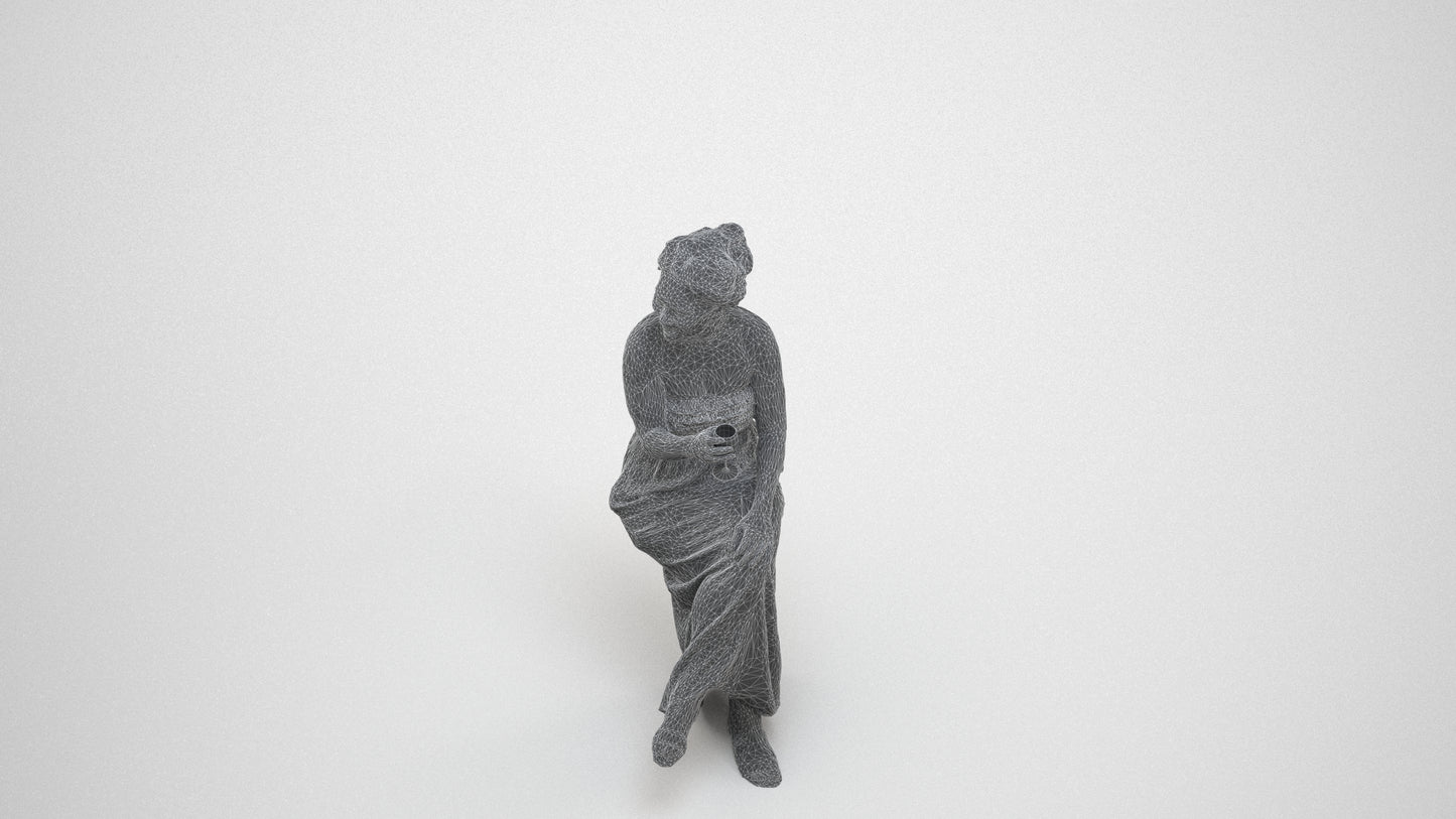 photogrammetry 3D woman casual sitting, realistic human model archviz FBX, wireframe three-quarter view