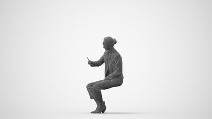 realistic 3D woman business sitting, scanned archviz people for Blender and 3ds Max, square thumbnail