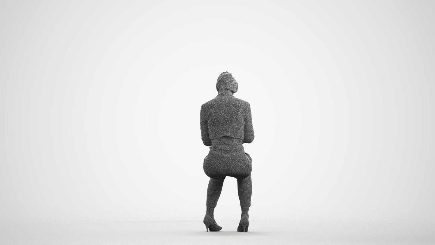 scanned 3D woman formal business, photogrammetry people for Enscape and V-Ray, wireframe front view