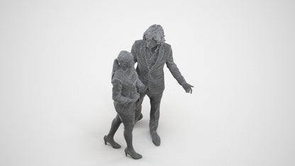 3D human model woman business, photogrammetry scanned person for archviz, wireframe three-quarter view