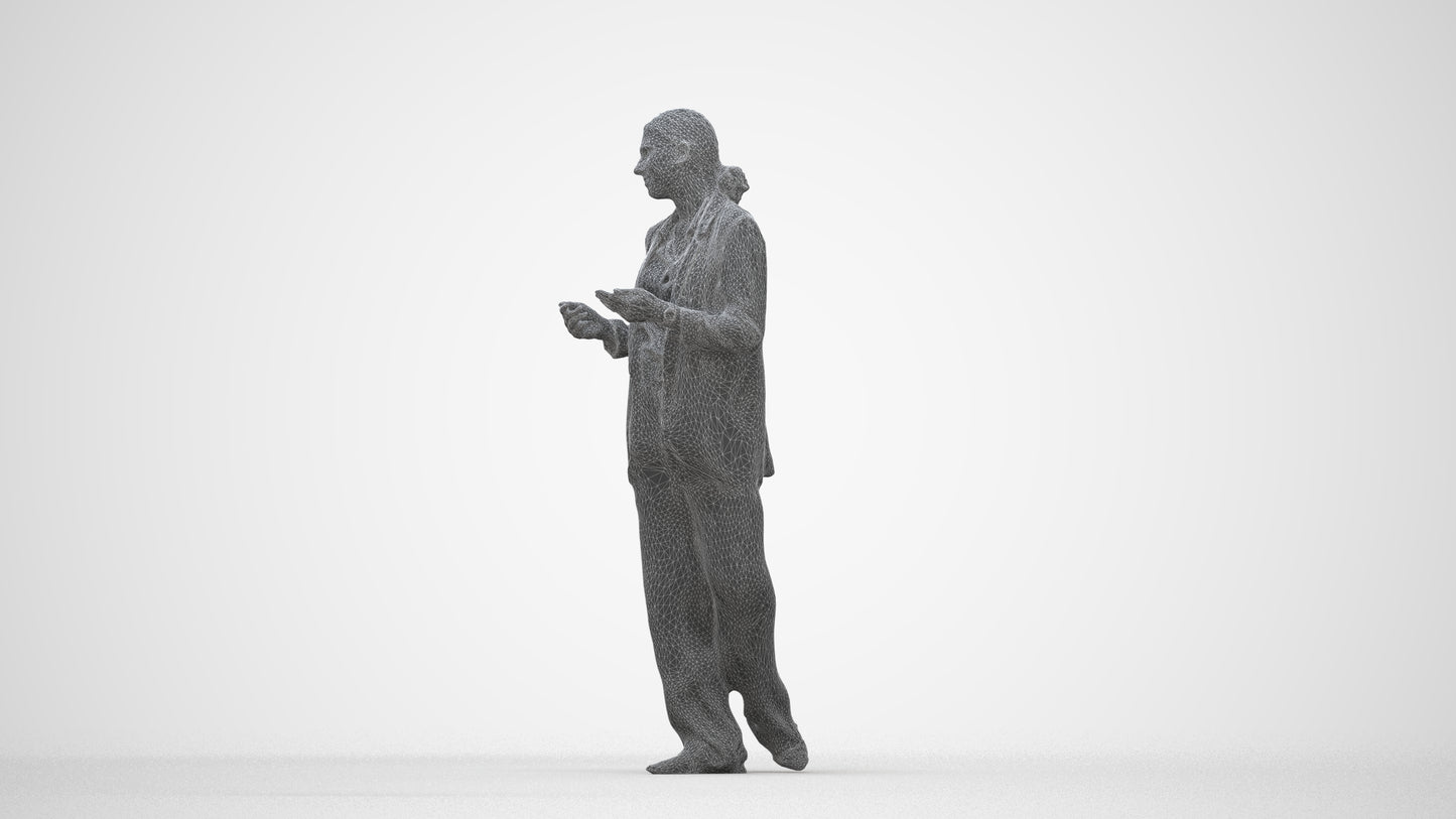 3D people model woman business walking, scanned human for 3ds Max rendering, wireframe back view