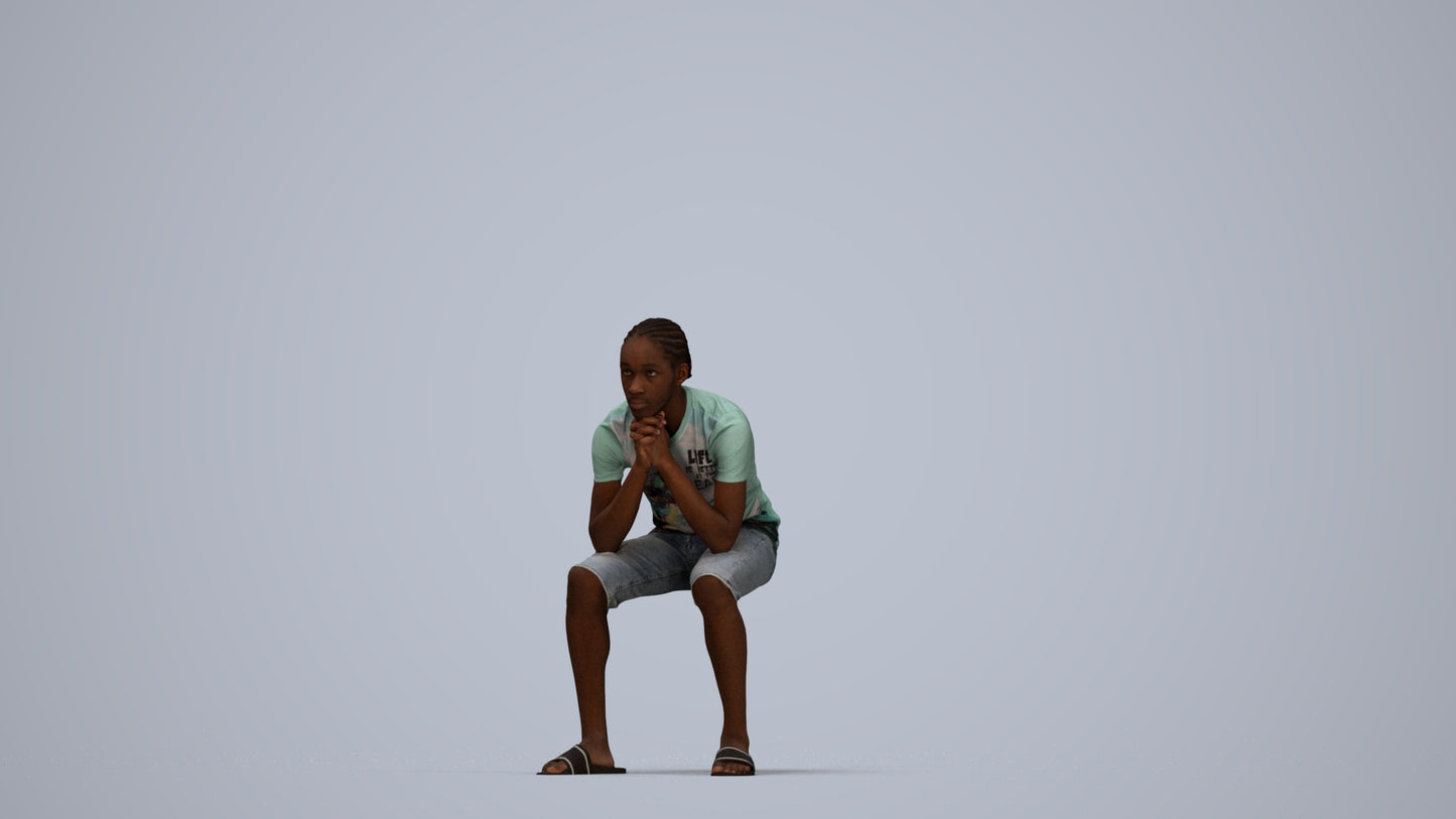 3D human model boy casual kids, photogrammetry scanned person for archviz, top-down view render