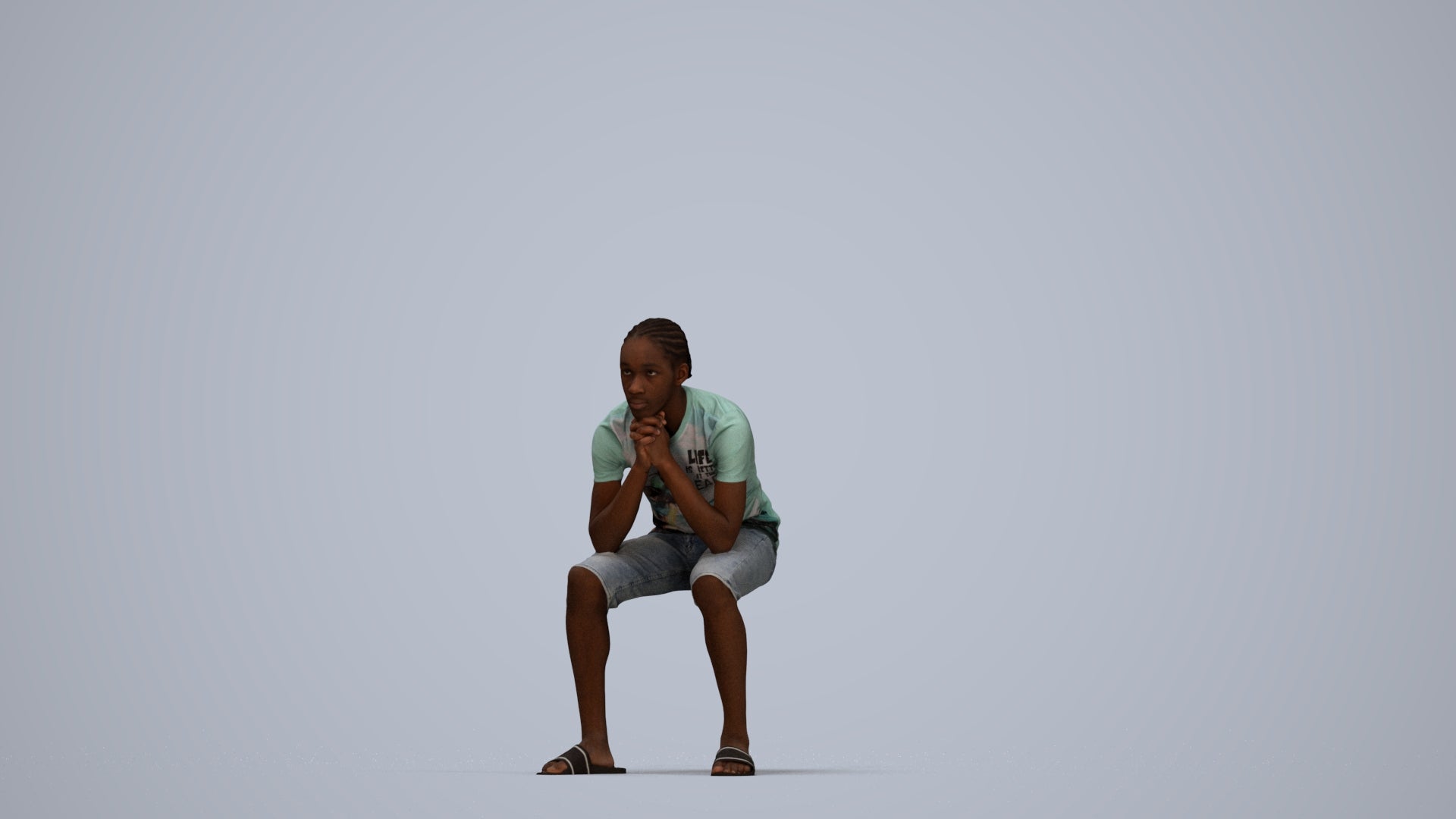 3D human model boy casual kids, photogrammetry scanned person for archviz, top-down view render