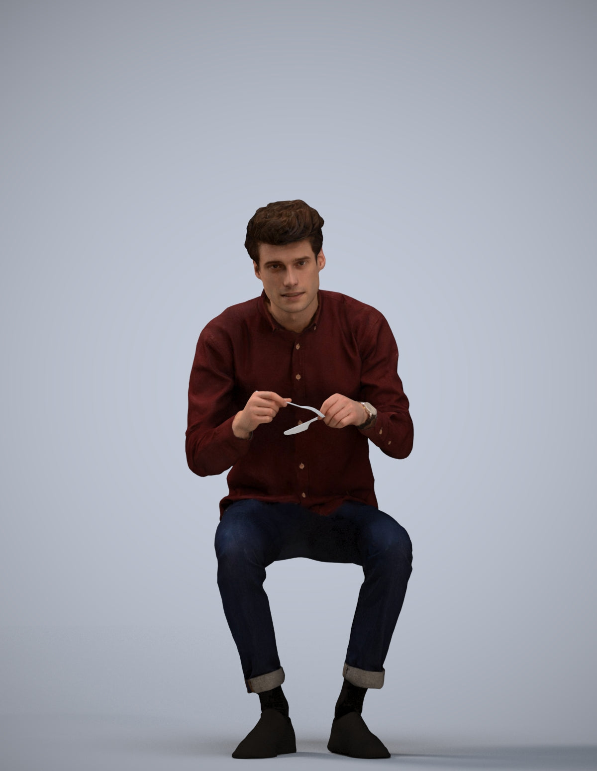 scanned 3D man casual sitting, photogrammetry people for Enscape and V-Ray