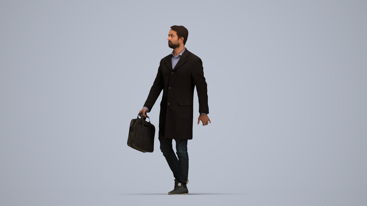 3D human model man business, photogrammetry scanned person for archviz, top-down view render