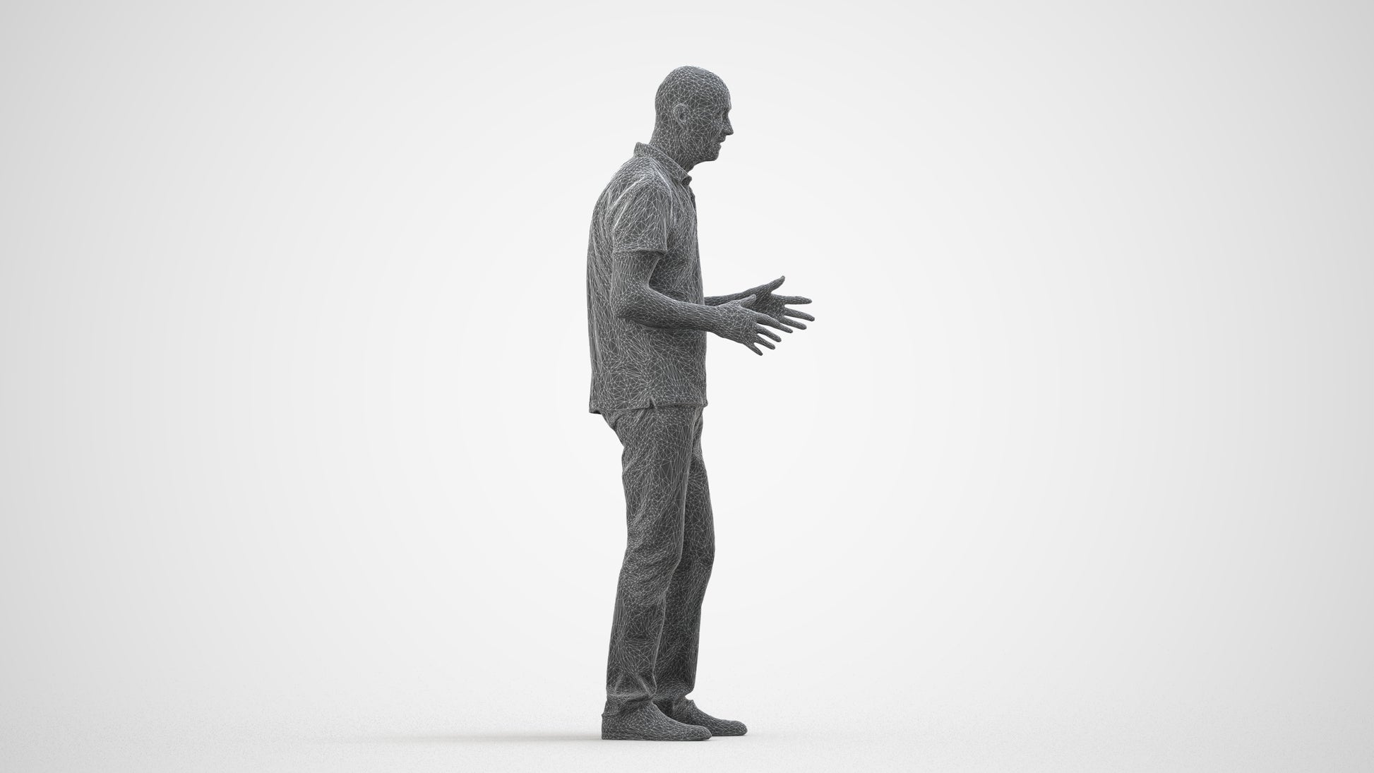 scanned 3D senior man casual standing, photogrammetry people for Enscape and V-Ray, wireframe side view