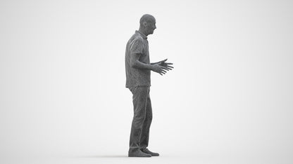 scanned 3D senior man casual standing, photogrammetry people for Enscape and V-Ray, wireframe side view