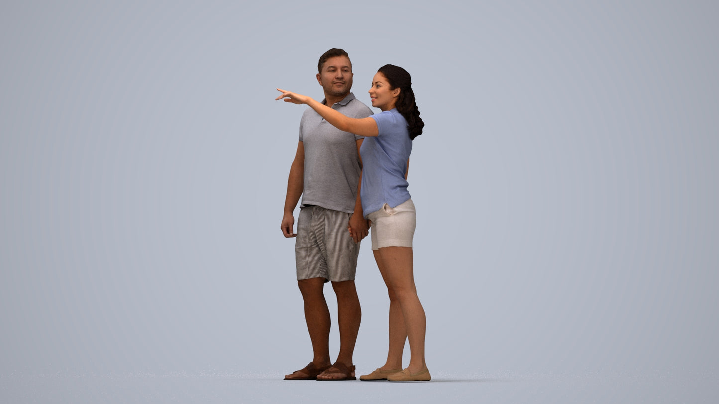 3D scanned woman couple casual, photorealistic archviz people for Enscape and SketchUp, top-down view render
