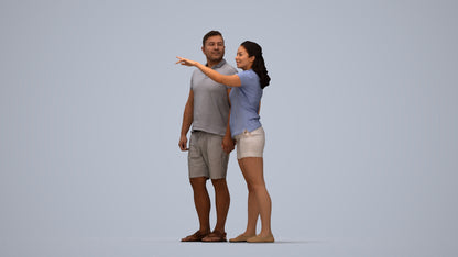 3D scanned woman couple casual, photorealistic archviz people for Enscape and SketchUp, top-down view render
