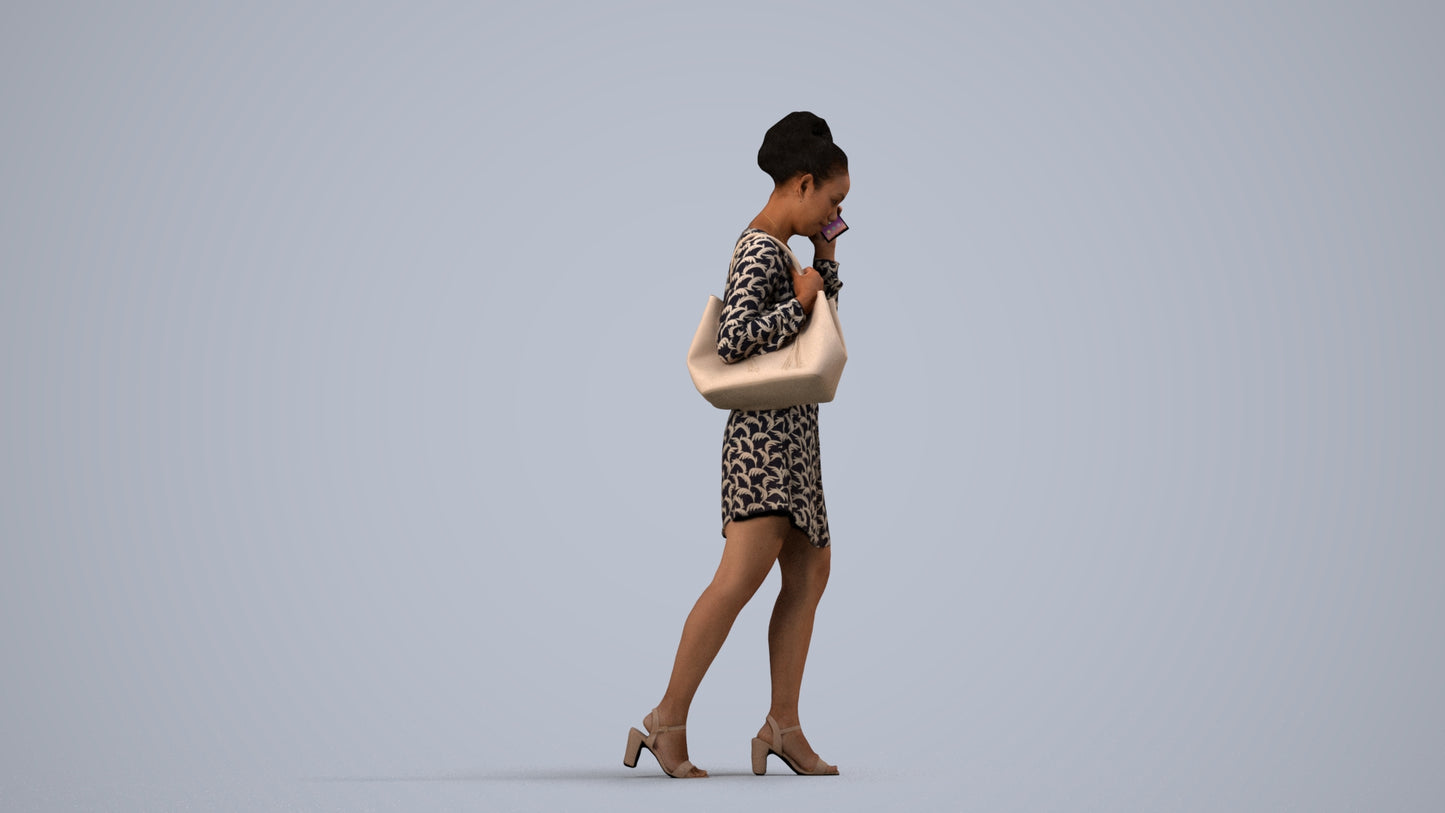 3D people model woman casual walking, scanned human for 3ds Max rendering, side view render