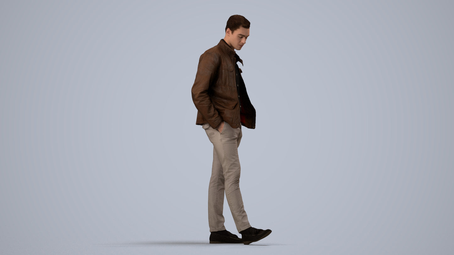 3D people model man casual standing, scanned human for 3ds Max rendering, side view render