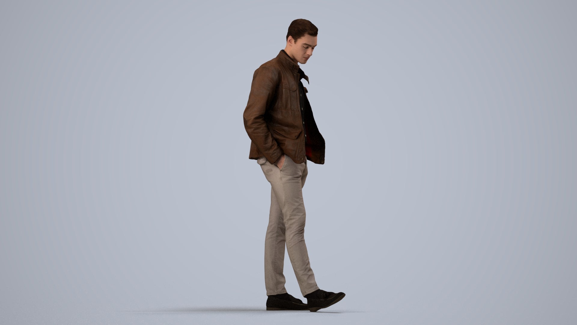 3D people model man casual standing, scanned human for 3ds Max rendering, side view render