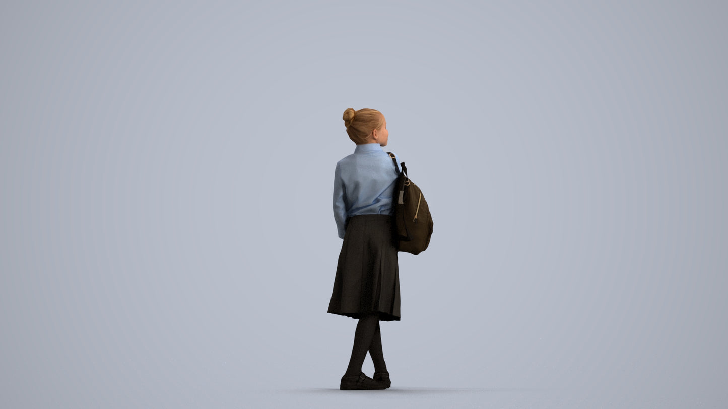 3D people model girl kids, scanned human for 3ds Max rendering, front view render
