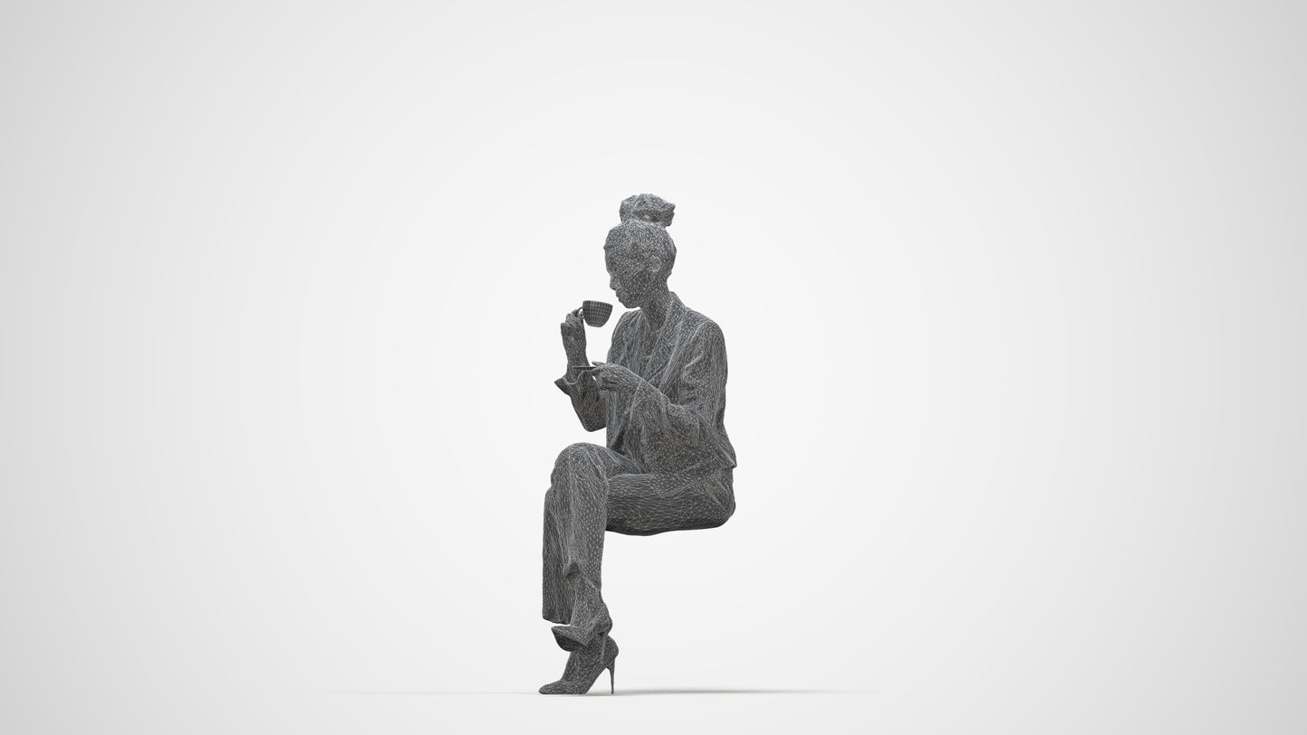 realistic 3D human woman business, archviz people FBX OBJ for Blender, wireframe back view