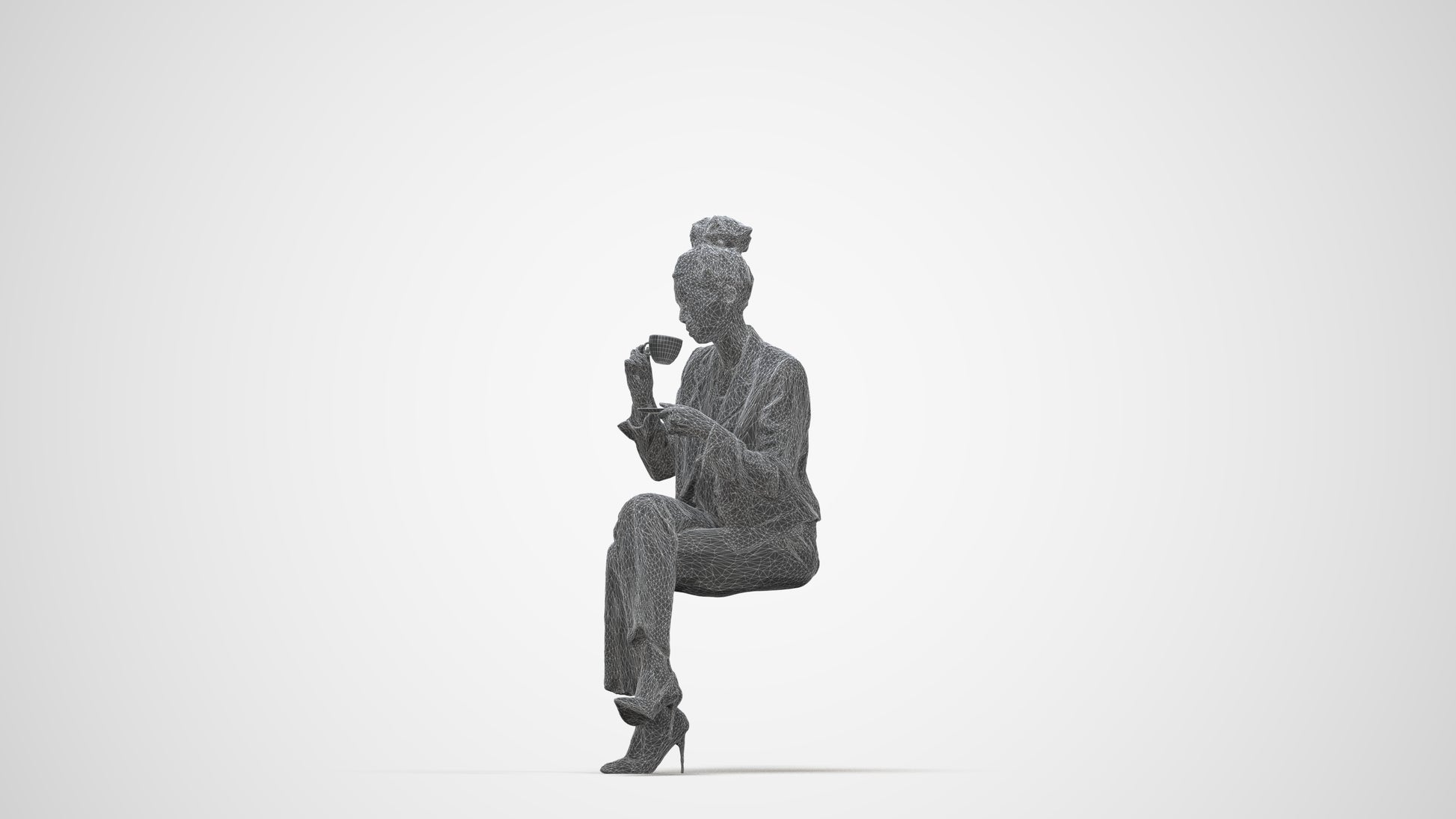 realistic 3D human woman business, archviz people FBX OBJ for Blender, wireframe back view