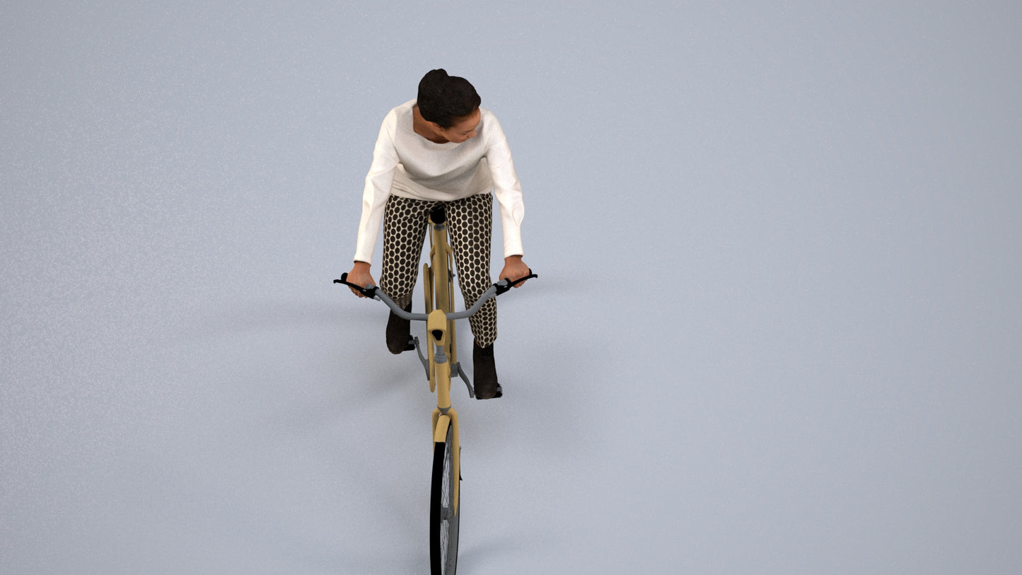 scanned 3D woman casual cycling, photogrammetry people for Enscape and V-Ray, back view render