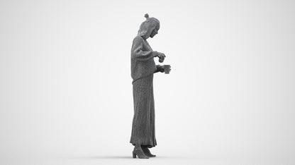 3D people model woman casual standing, scanned human for 3ds Max rendering, wireframe side view