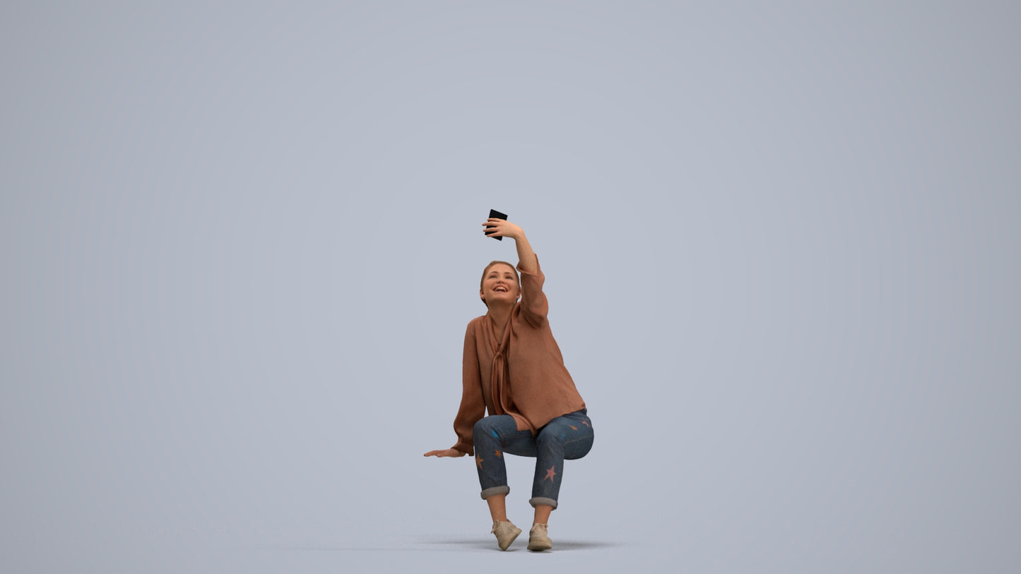 3D people model woman casual sitting, scanned human for 3ds Max rendering, standing pose render