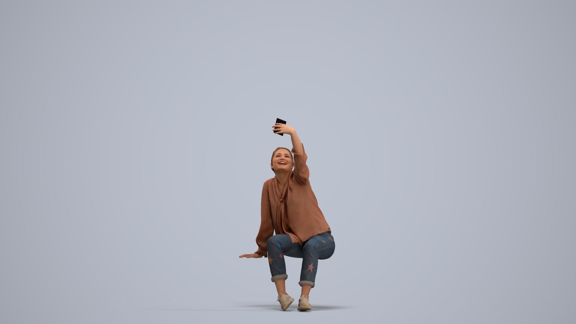 3D people model woman casual sitting, scanned human for 3ds Max rendering, standing pose render