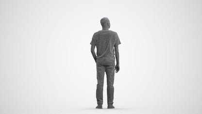 3D people model man casual standing, scanned human for 3ds Max rendering, wireframe front view