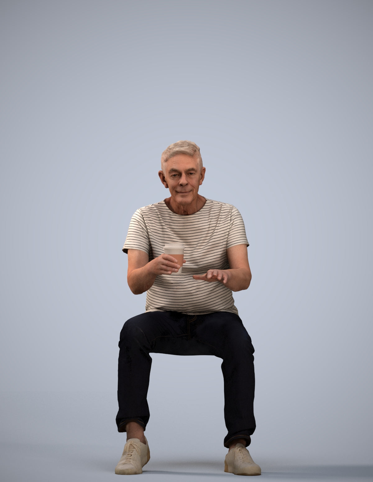 3D people model senior man casual sitting, scanned human for 3ds Max rendering