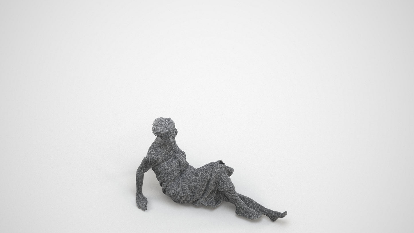 realistic 3D woman bathroom, scanned archviz people for Blender and 3ds Max, wireframe three-quarter view