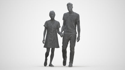 3D human model woman casual couple, photogrammetry scanned person for archviz, three-quarter front view render
