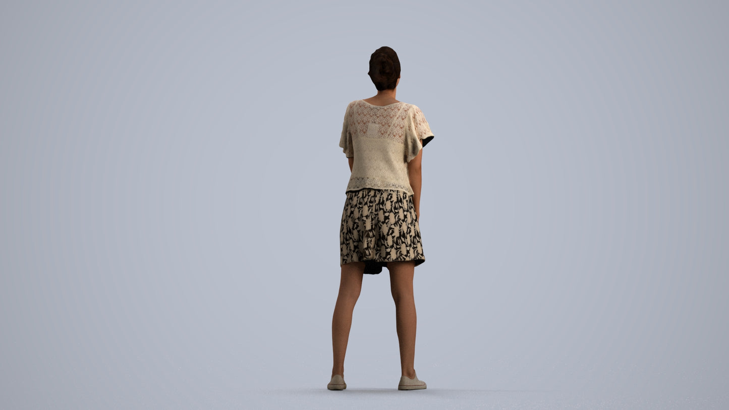 3D scanned woman standing casual, photorealistic archviz people for Enscape and SketchUp, front view render