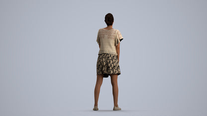 3D scanned woman standing casual, photorealistic archviz people for Enscape and SketchUp, front view render