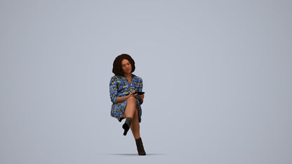 realistic 3D woman casual sitting, scanned archviz people for Blender and 3ds Max, top-down view render