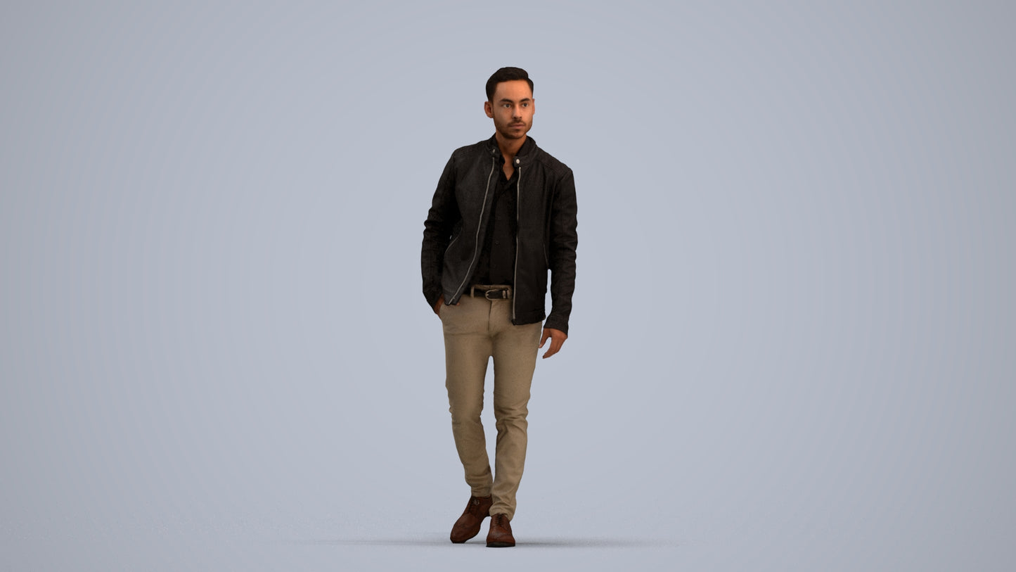 3D scanned man walking business, photorealistic archviz people for Enscape and SketchUp, standing pose render