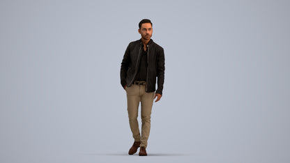 3D scanned man walking business, photorealistic archviz people for Enscape and SketchUp, standing pose render