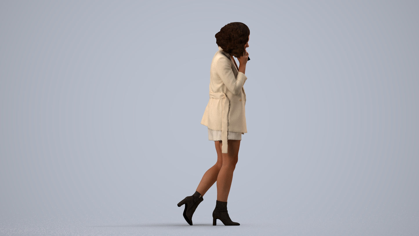 3D scanned woman walking business, photorealistic archviz people for Enscape and SketchUp, side view render