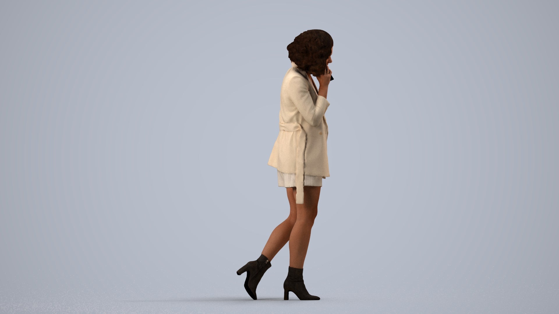 3D scanned woman walking business, photorealistic archviz people for Enscape and SketchUp, side view render