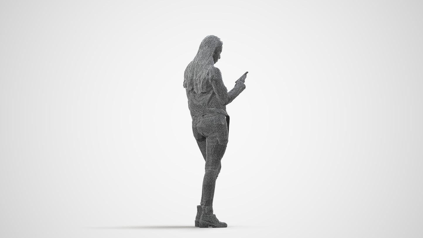 realistic 3D human woman casual shopping, archviz people FBX OBJ for Blender, wireframe side view