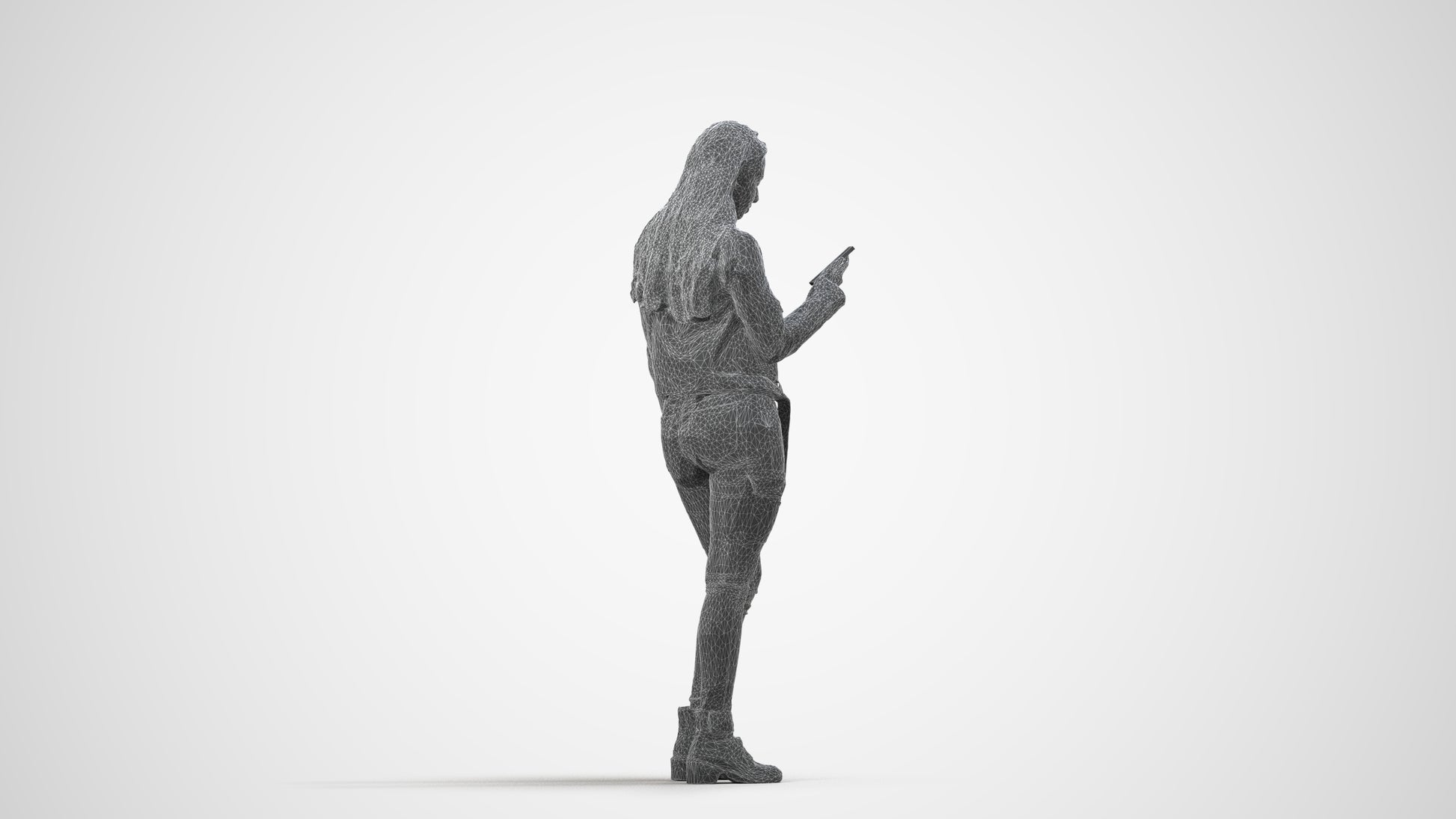 realistic 3D human woman casual shopping, archviz people FBX OBJ for Blender, wireframe side view