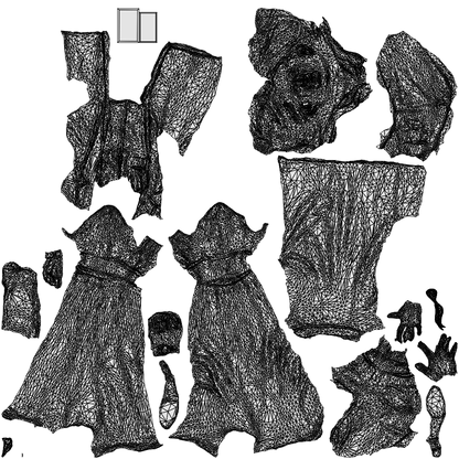3D human model woman business, photogrammetry scanned person for archviz, wireframe top-down view
