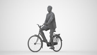 3D scanned man cycling business, photorealistic archviz people for Enscape and SketchUp, wireframe back view
